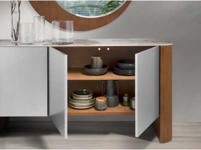 Buffet en bois de noyer, laqué et plateau en marbre porcelaine - ALBERTINE Buffet en bois de noyer, laqué et plateau en marbre porcelaine - ALBERTINE