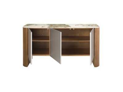 Buffet en bois de noyer, laqué et plateau en marbre porcelaine - ALBERTINE Buffet en bois de noyer, laqué et plateau en marbre porcelaine - ALBERTINE