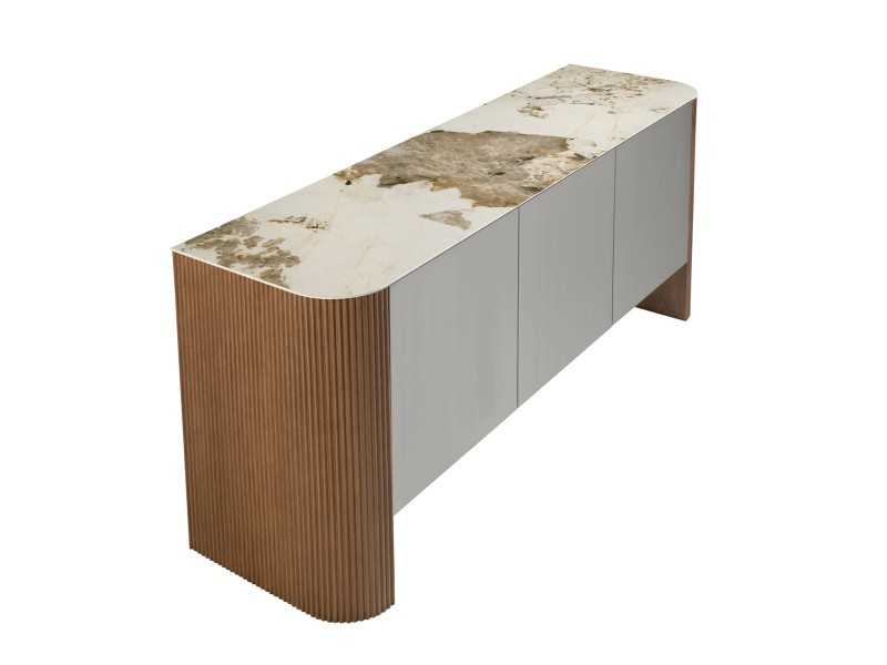 Sideboard in walnut wood, lacquered and porcelain marble top - ALBERTINE
