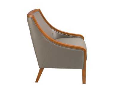 Sillón tapizado en piel genuina con madera vista - AGNÉS