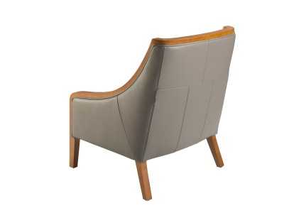 Sillón tapizado en piel genuina con madera vista - AGNÉS