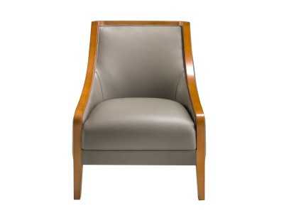 Sillón tapizado en piel genuina con madera vista - AGNÉS