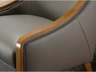 Sillón tapizado en piel genuina con madera vista - AGNÉS