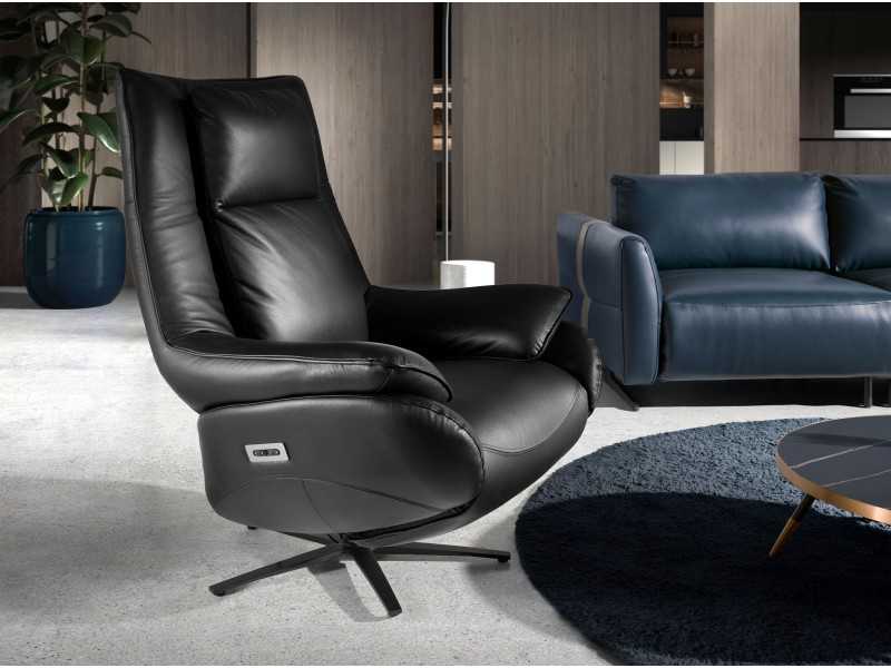 Relax swivel armchair upholstered in genuine leather - ALANI
