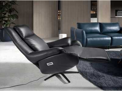 Relax swivel armchair upholstered in genuine leather - ALANI