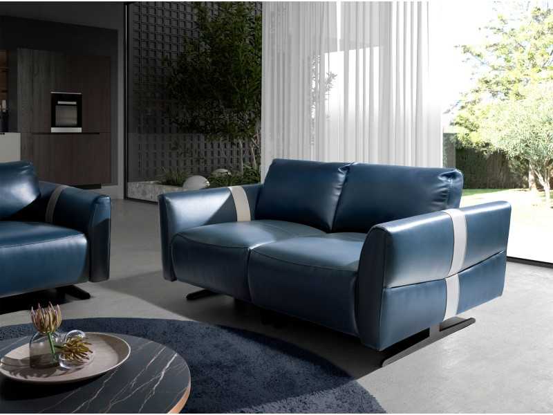 Sofá relax de 2 plazas tapizado en piel genuina - ADELLE