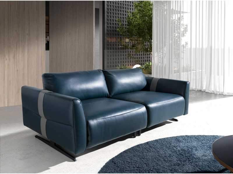 Sofá relax de 3 plazas tapizado en piel genuina - ADELLE
