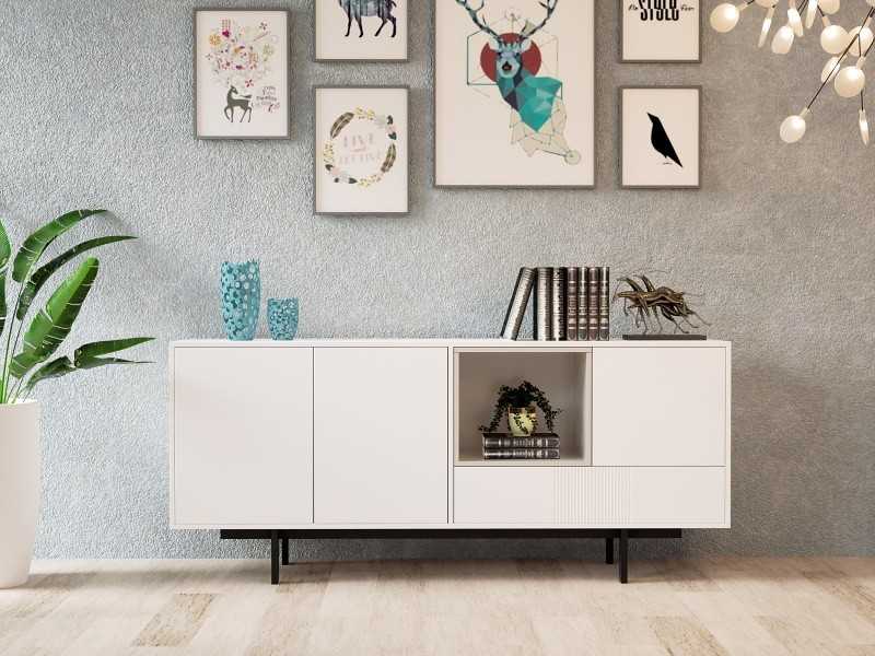 Lacquered design sideboard with metal base - ATIKO