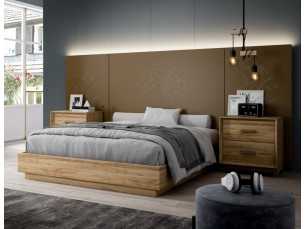 Cama completa con base elevable y cabecero XL lacado de diseño con luz led - ABLA