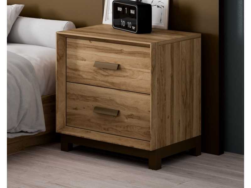 2-drawer bedside table with bench and lacquered handles - ABLA