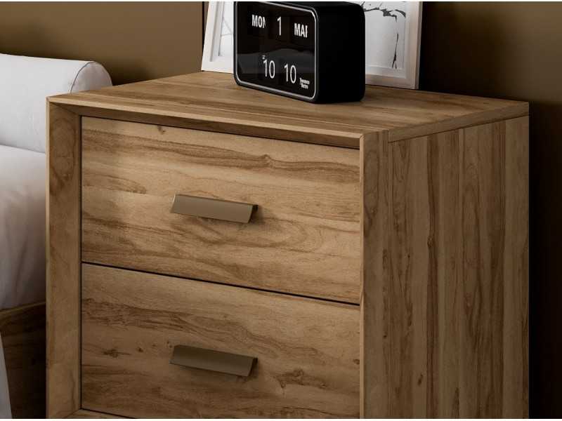 2-drawer bedside table with bench and lacquered handles - ABLA