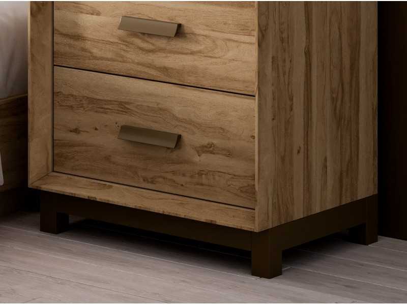 2-drawer bedside table with bench and lacquered handles - ABLA
