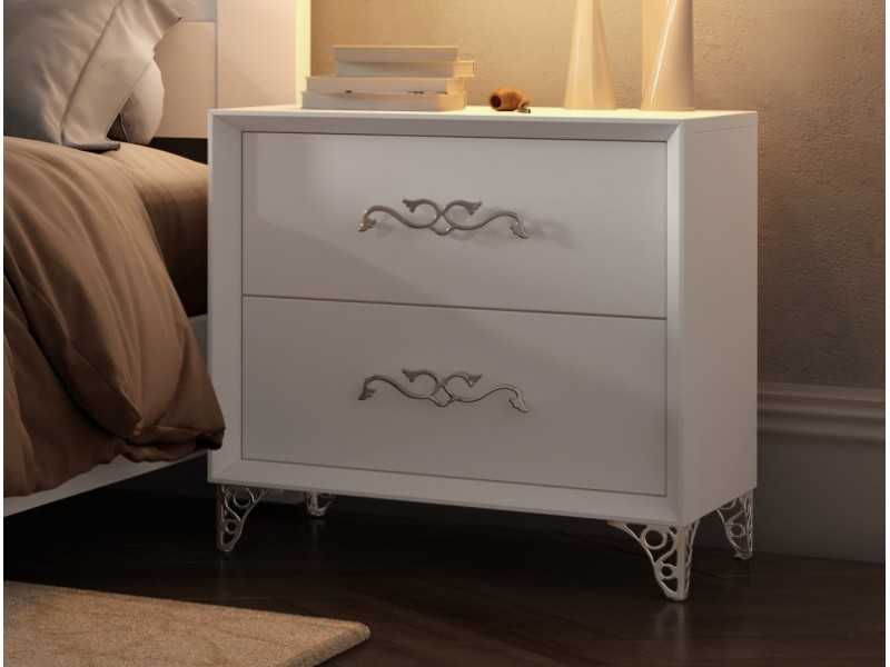 Lacquered 2-drawer bedside table with chrome legs - AMANI