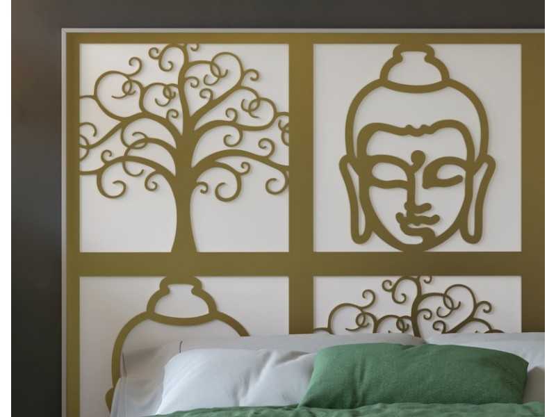 Cabecero lacado colgado a pared con relieves - ETHNIC A