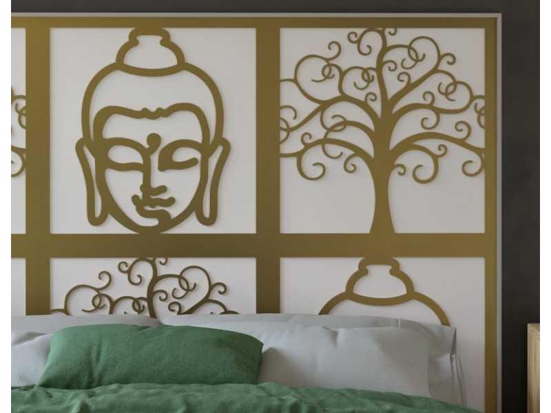 Cabecero lacado colgado a pared con relieves - ETHNIC A