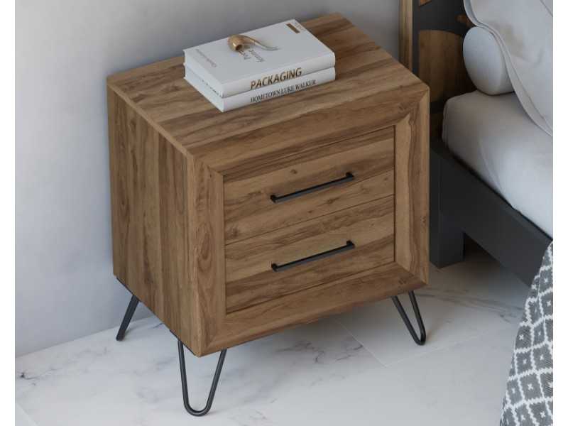 2-drawer bedside table with lacquered steel legs - ETHNIC