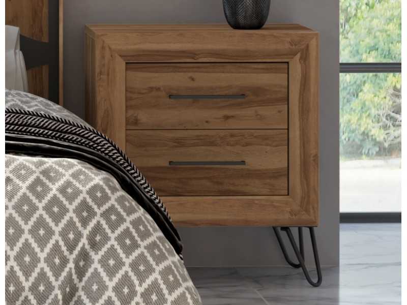 2-drawer bedside table with lacquered steel legs - ETHNIC