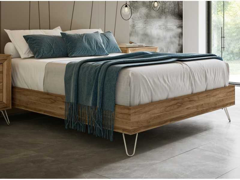 Lit complet avec structure de base et tête de lit XL de design laqué avec lumière LED - AINI