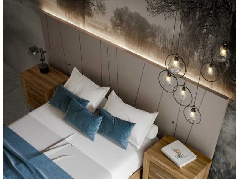 Lit complet avec structure de base et tête de lit XL de design laqué avec lumière LED - AINI