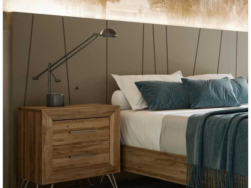 Lit complet avec structure de base et tête de lit XL de design laqué avec lumière LED - AINI