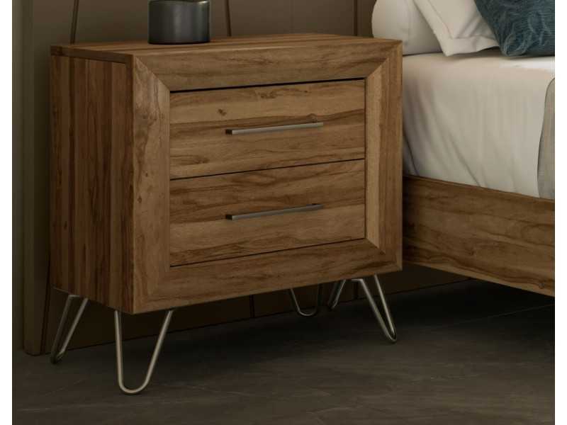 2-drawer bedside table with lacquered steel legs - AINI