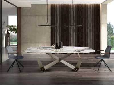 Rectangular table with steel base and porcelain marble top - ANGÉLE