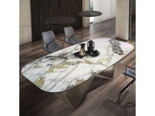 Mesa rectángular con base en acero y tapa en mármol porcelánico - ANGÉLE 2