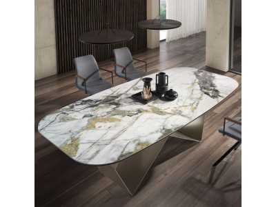 Table rectangulaire avec piètement en acier et plateau en marbre porcelaine - ANGÉLE