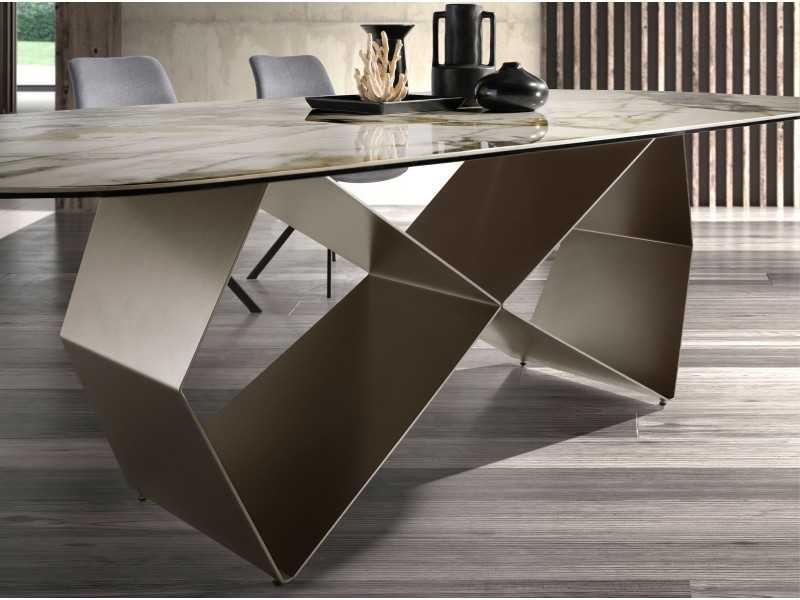 Table rectangulaire avec piètement en acier et plateau en marbre porcelaine - ANGÉLE