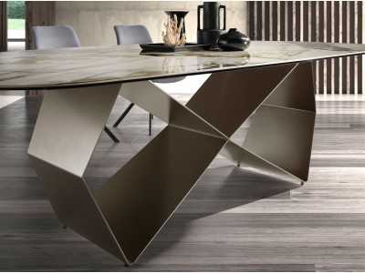 Rectangular table with steel base and porcelain marble top - ANGÉLE