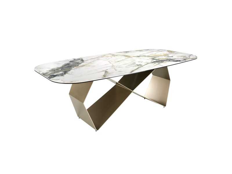 Table rectangulaire avec piètement en acier et plateau en marbre porcelaine - ANGÉLE