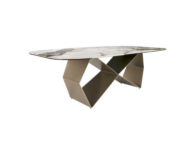 Rectangular table with steel base and porcelain marble top - ANGÉLE