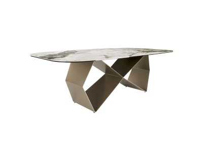 Rectangular table with steel base and porcelain marble top - ANGÉLE