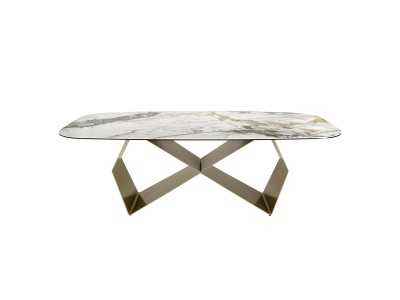 Table rectangulaire avec piètement en acier et plateau en marbre porcelaine - ANGÉLE