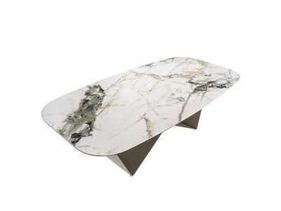Rectangular table with steel base and porcelain marble top - ANGÉLE