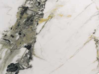 Table rectangulaire avec piètement en acier et plateau en marbre porcelaine - ANGÉLE