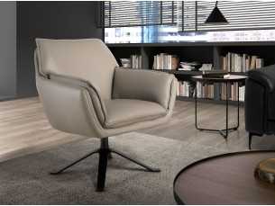 Sillón giratorio de diseño tapizado en piel genuina - ARTH
