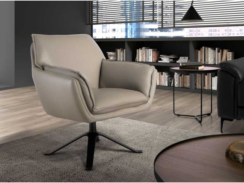 Designer swivel armchair upholstered in genuine leather - ARTH