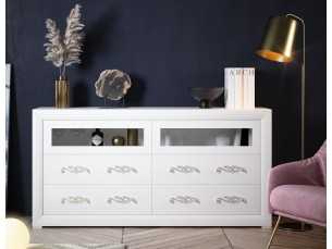 Buffet design laqué avec 2 portes pliantes et 4 tiroirs - ALIDA