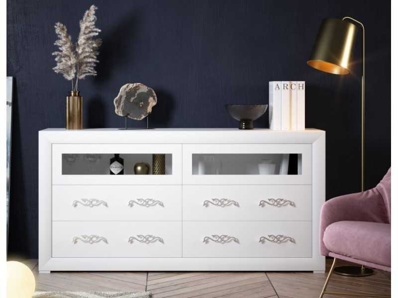 Lacquered design sideboard with 2 folding doors and 4 drawers - ALIDA
