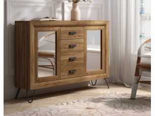 Entrance console with doors and drawers, steel base - AMANDINE