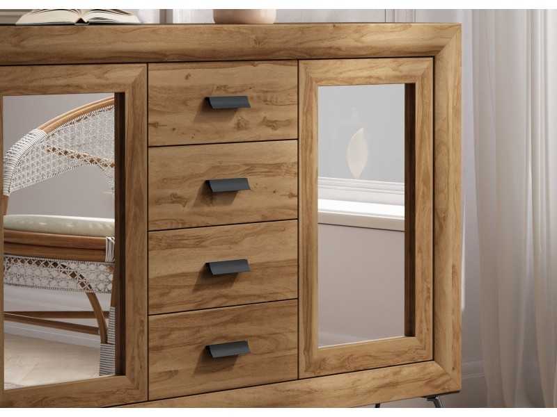 Console d'entrée avec portes et tiroirs, piètement en acier - AMANDINE