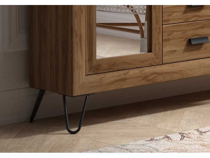 Console d'entrée avec portes et tiroirs, piètement en acier - AMANDINE