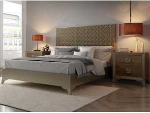 Complete lacquered bed with bench and headboard with engravings - AMIL