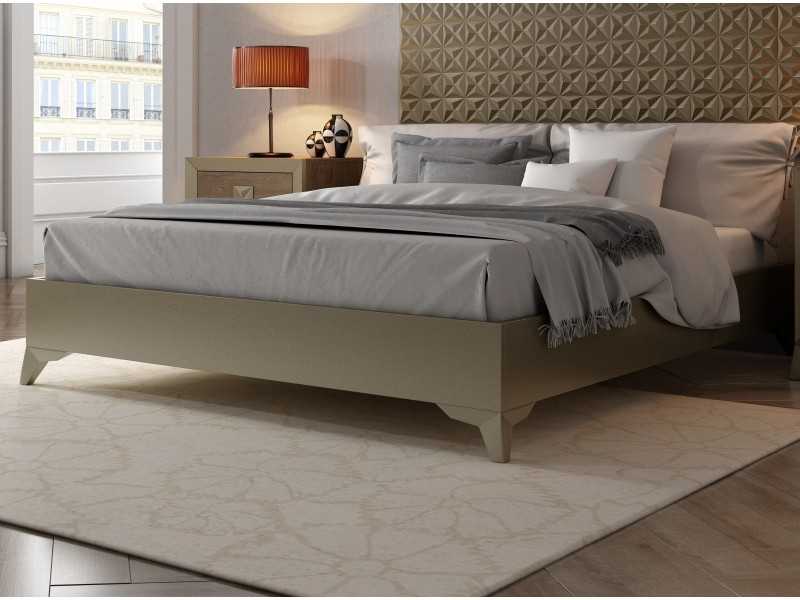 Cama completa lacada con bancada y cabecero con grabados - AMIL