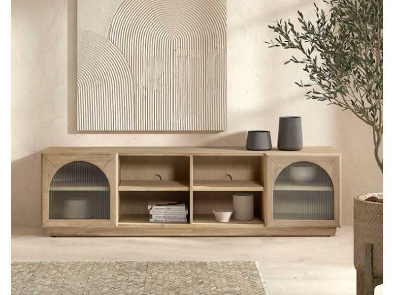 Mueble TV de madera maciza con puertas y huecos - ANAAN