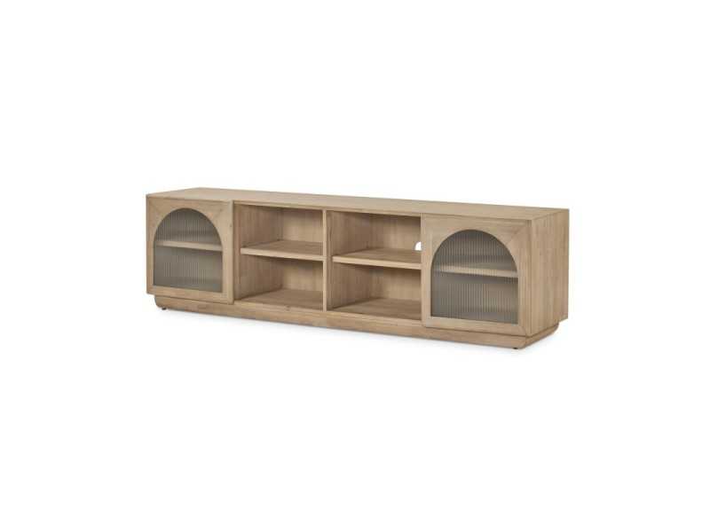 Solid wood TV cabinet with doors and open compartments - ANAAN XL