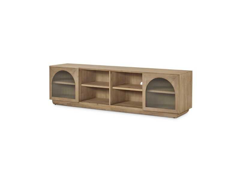 Meuble TV en bois massif avec portes et compartiments - ANAAN XL