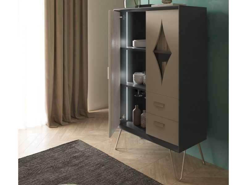 Vitrine / meuble bar laqué avec portes et tiroirs - ANBAR
