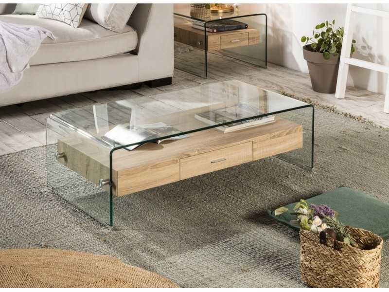 Coffee table with tempered glass structure and interior drawer - ASSE